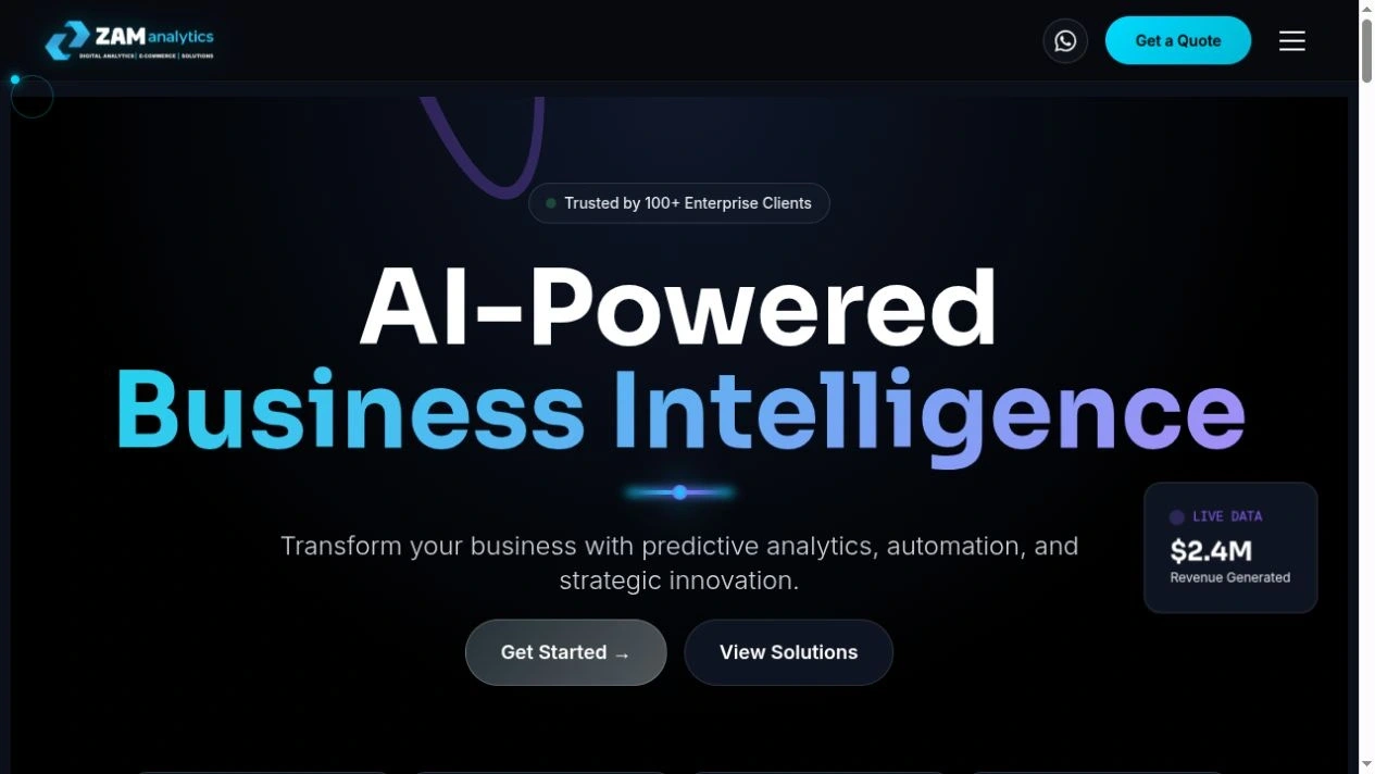 Live zamanalytics.com homepage captured on 31 October 2026
