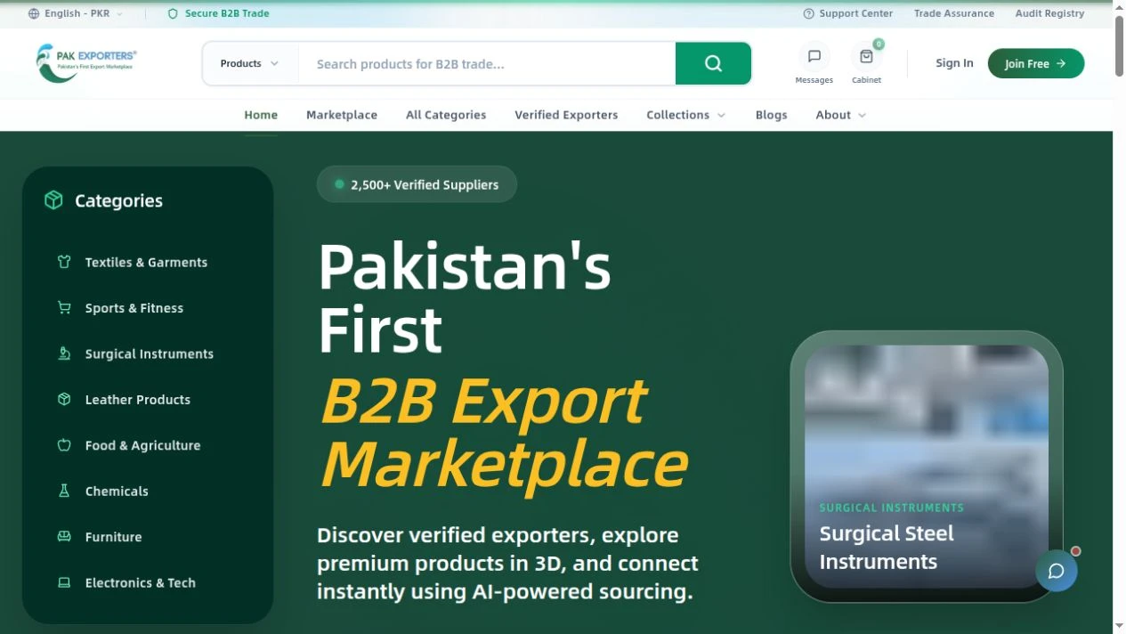 Live Pak Exporters B2B marketplace homepage